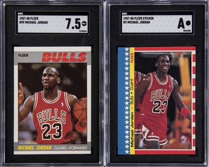 1987/88 Fleer Basketball Complete Set (132) Plus Stickers Near Set (9/11) – Including #59 Michael Jordan Example Graded SGC NM+ 7.5
